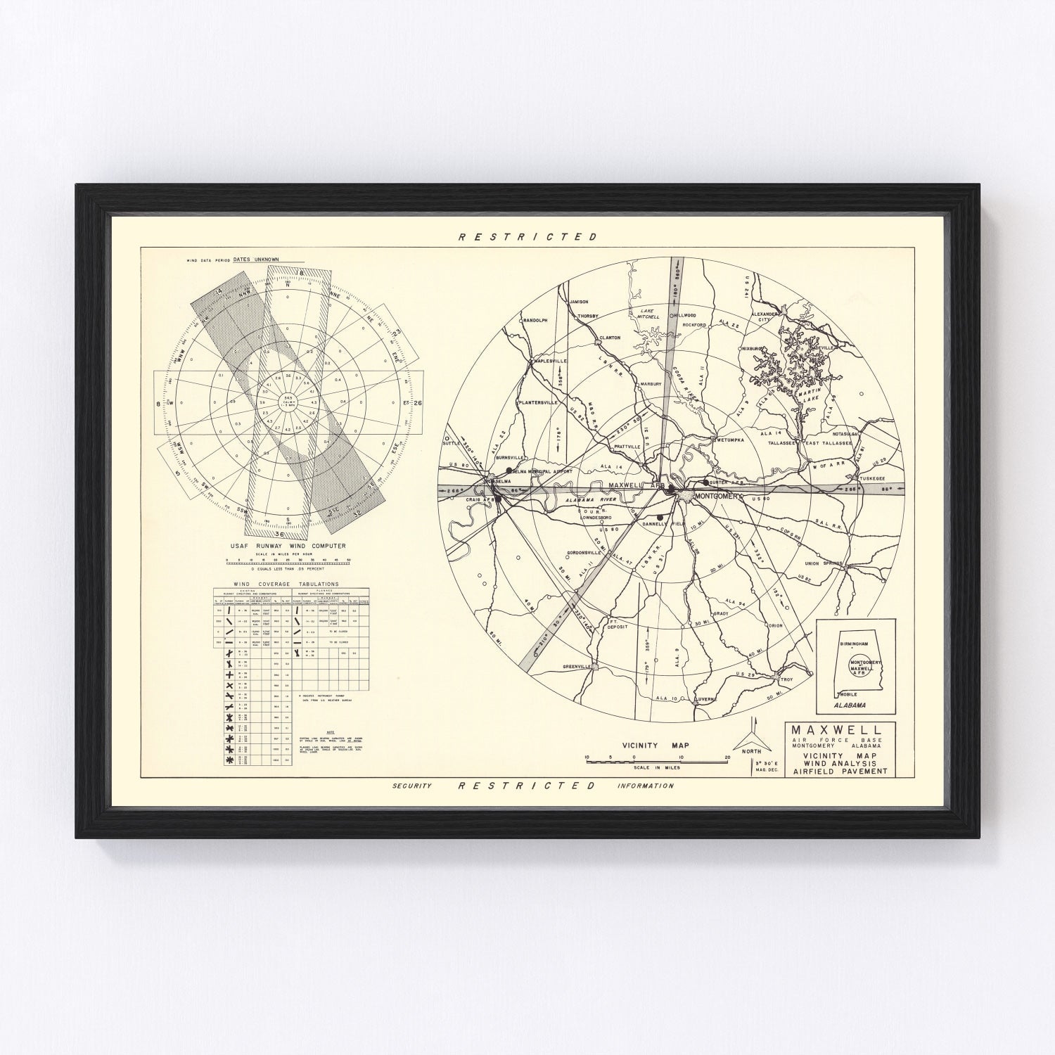 Vintage Map of the Maxwell Air Force Base Vicinity, 1952