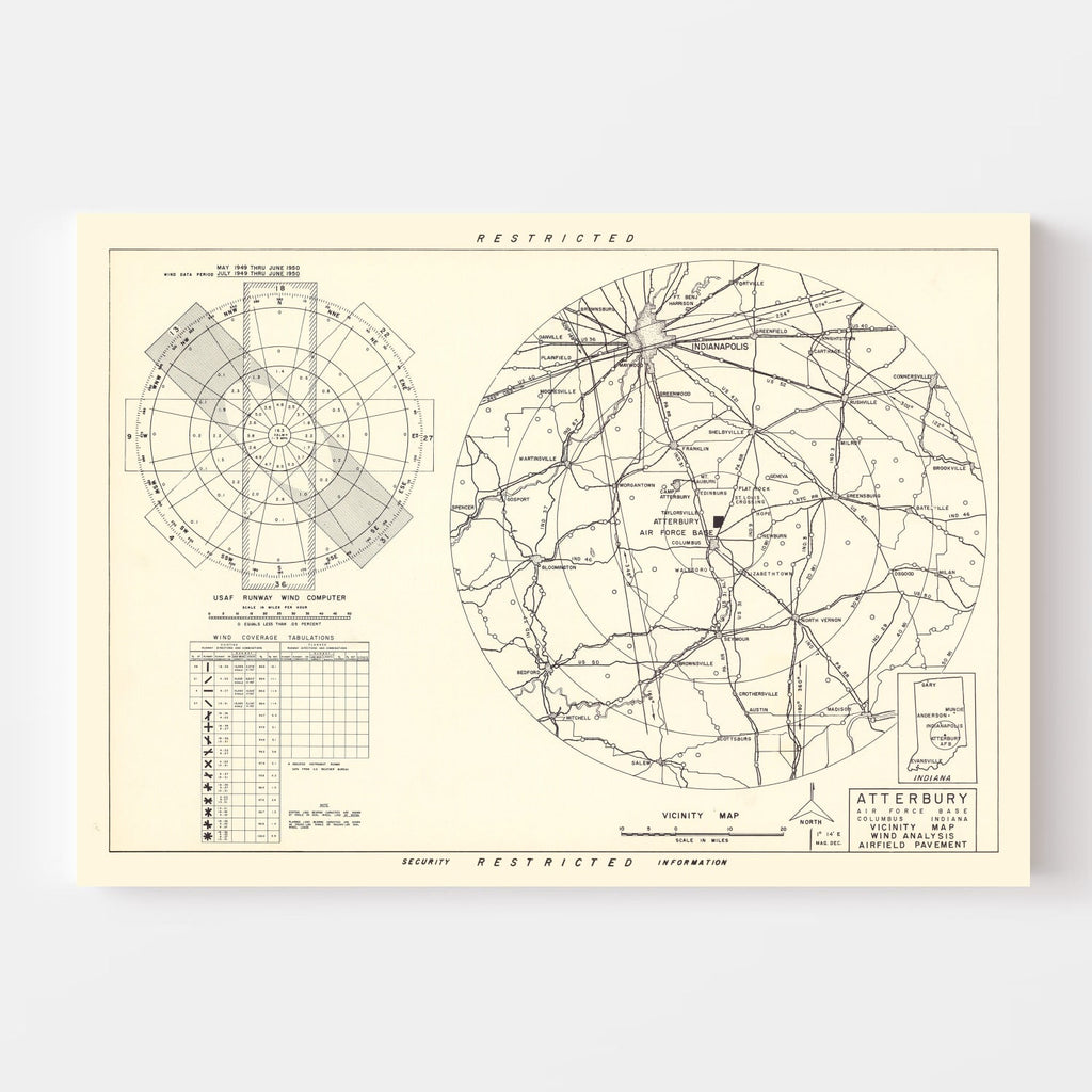 Vintage Map of the Atterbury Air Force Base Vicinity, 1953