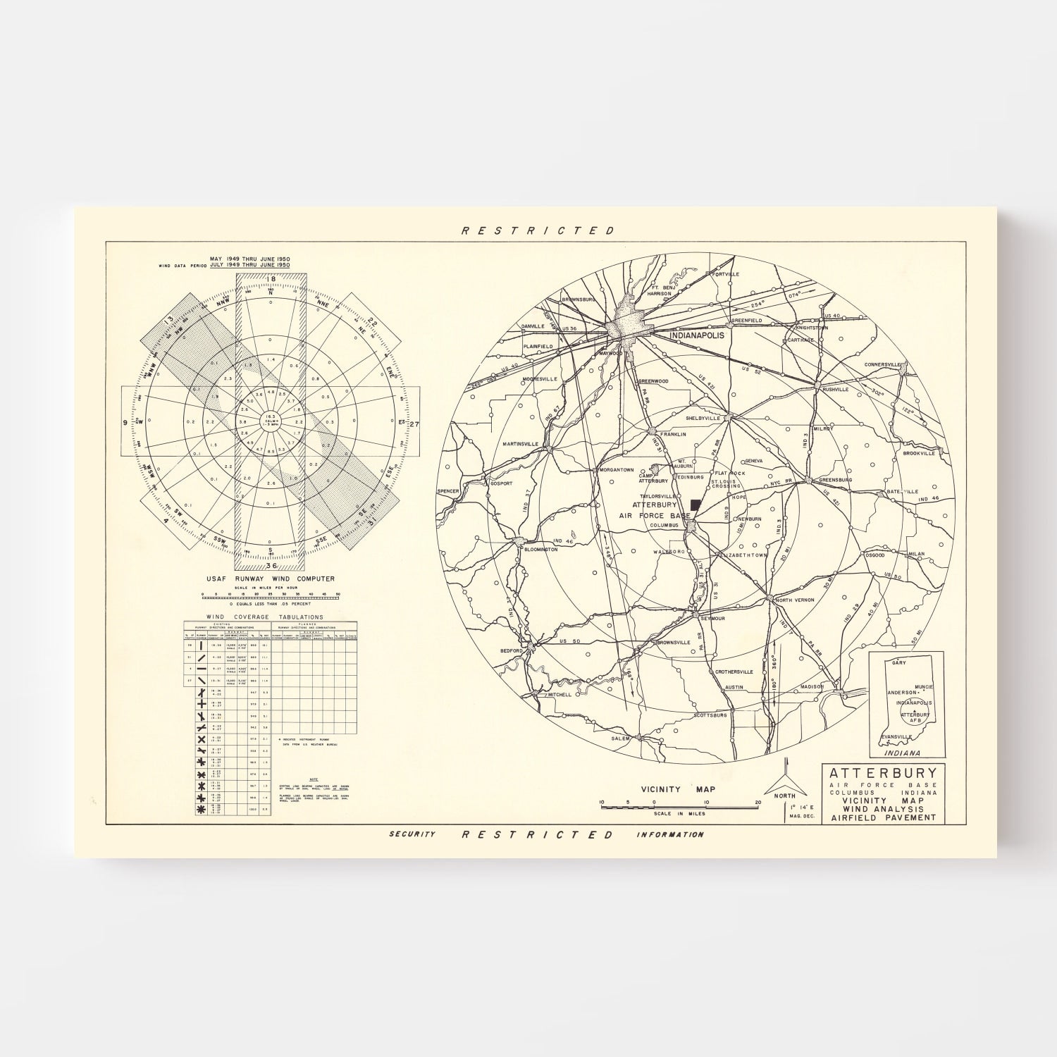 Vintage Map of the Atterbury Air Force Base Vicinity, 1953