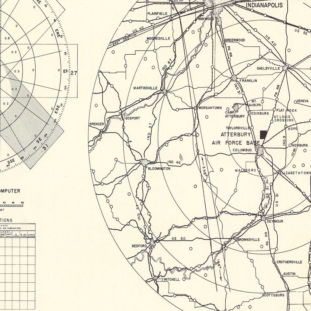 Vintage Map of the Atterbury Air Force Base Vicinity, 1953
