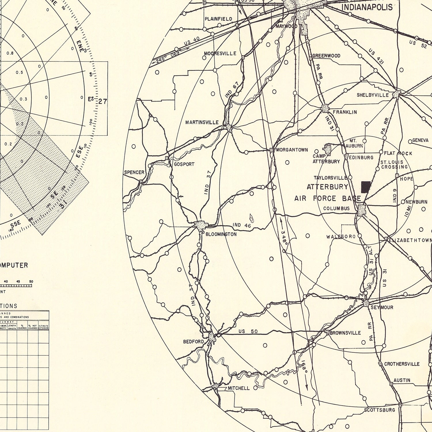 Vintage Map of the Atterbury Air Force Base Vicinity, 1953