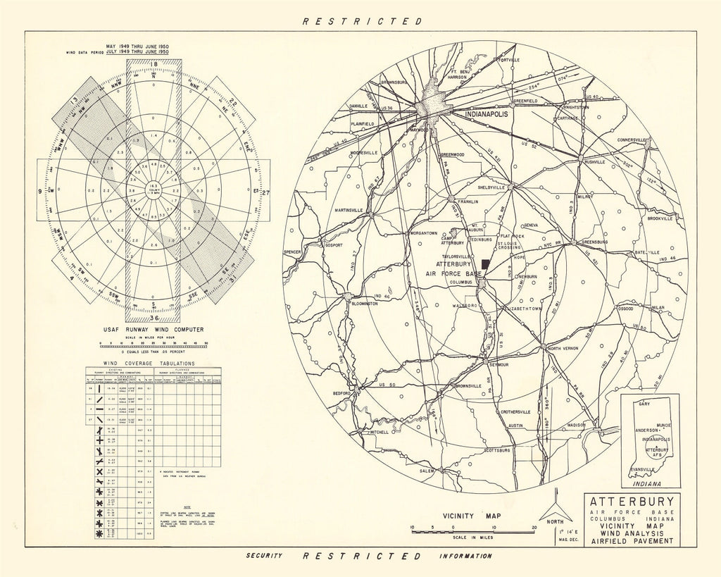 Vintage Map of the Atterbury Air Force Base Vicinity, 1953