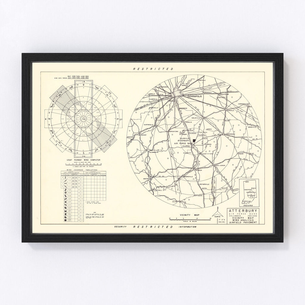 Vintage Map of the Atterbury Air Force Base Vicinity, 1953