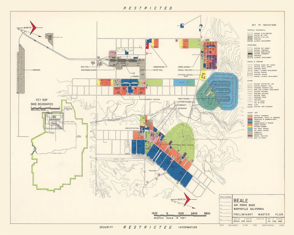 Vintage Map of Beale Air Force Base, 1952