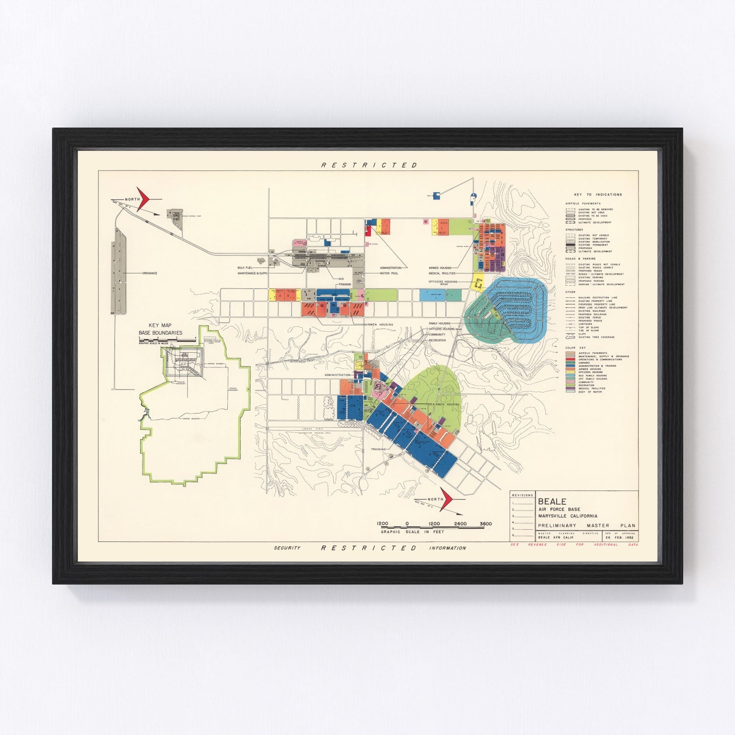 Vintage Map of Beale Air Force Base, 1952