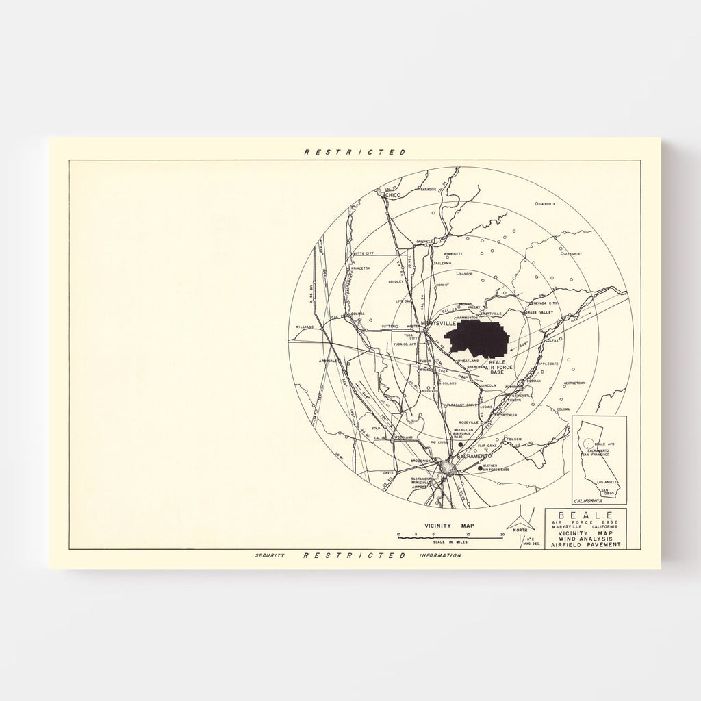 Vintage Map of the Beale Air Force Base Vicinity, 1952