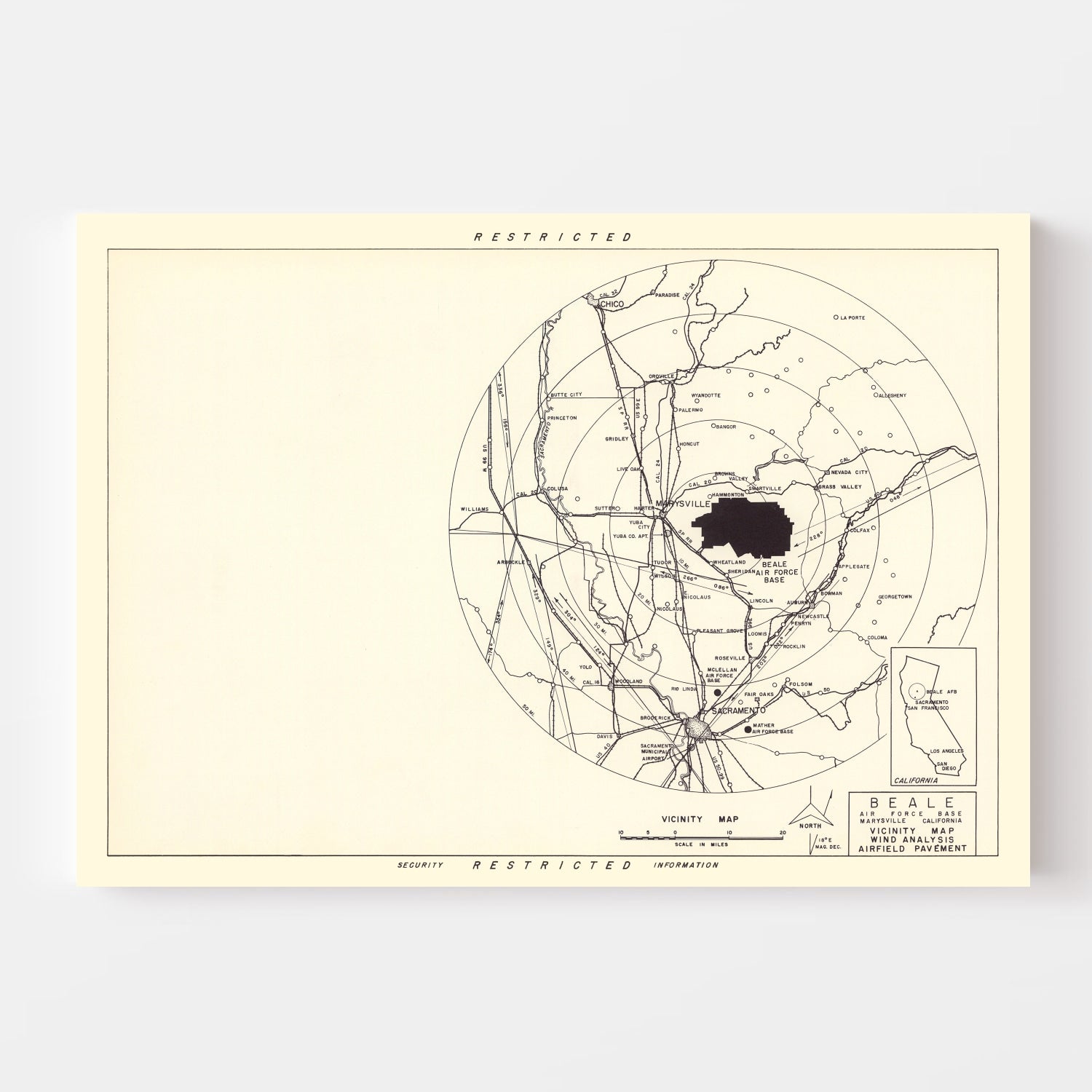 Vintage Map of the Beale Air Force Base Vicinity, 1952