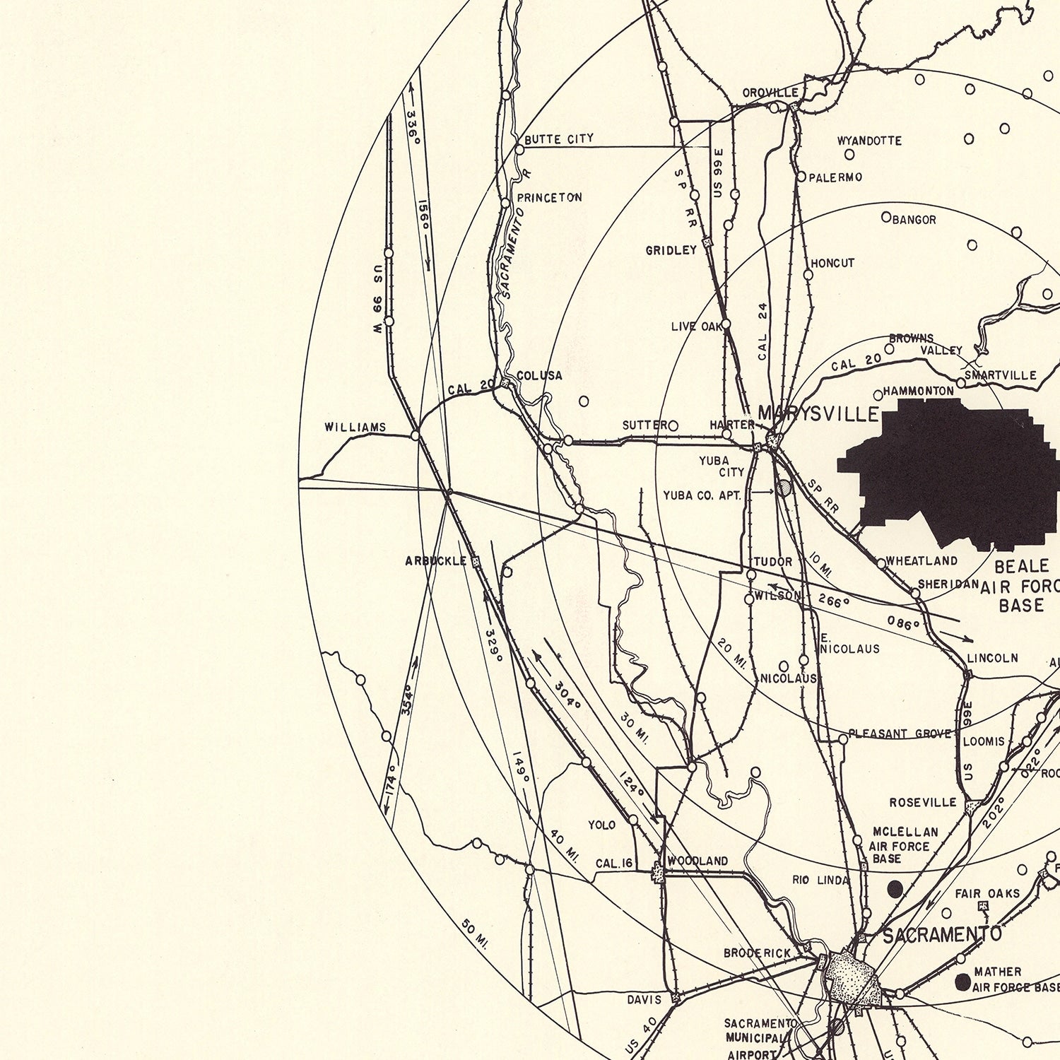 Vintage Map of the Beale Air Force Base Vicinity, 1952