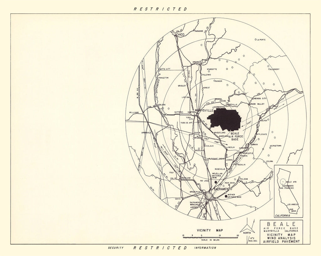 Vintage Map of the Beale Air Force Base Vicinity, 1952