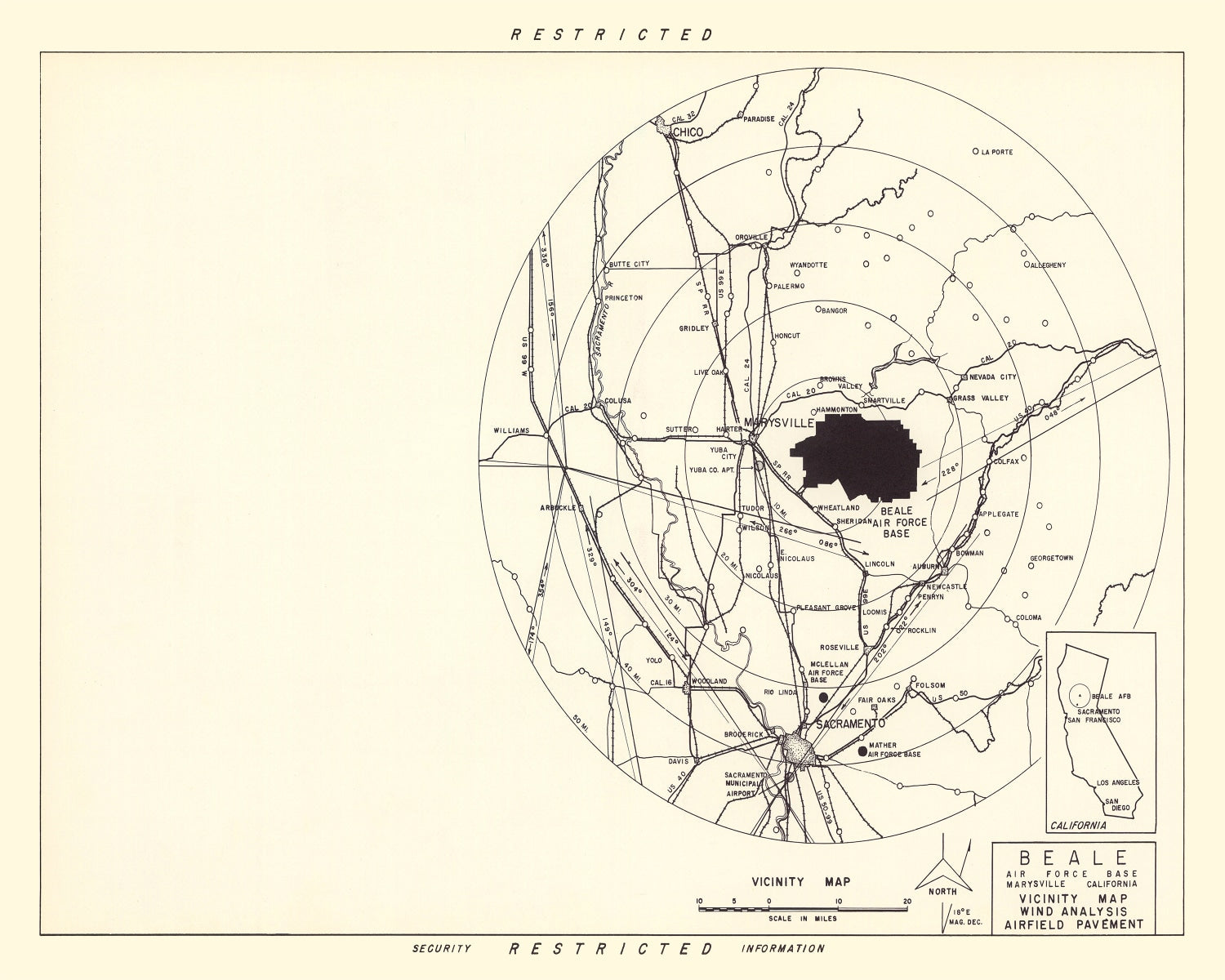 Vintage Map of the Beale Air Force Base Vicinity, 1952