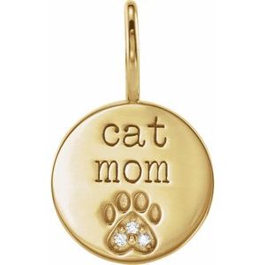 14K Yellow Gold .01 CTW Natural Diamond Engraved Cat Mom Paw Print Charm/Pendant