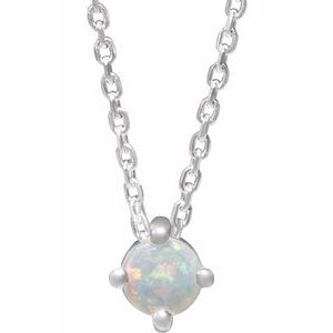 14K White Gold Natural White Opal Cabochon 16-18" Necklace