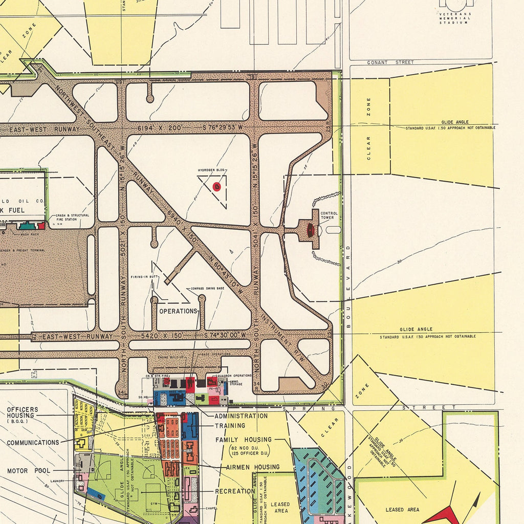 Vintage Map of Long Beach Municipal Airport, 1952