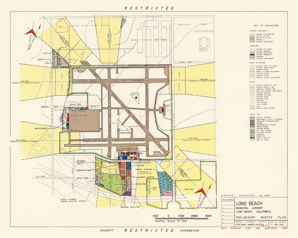 Vintage Map of Long Beach Municipal Airport, 1952