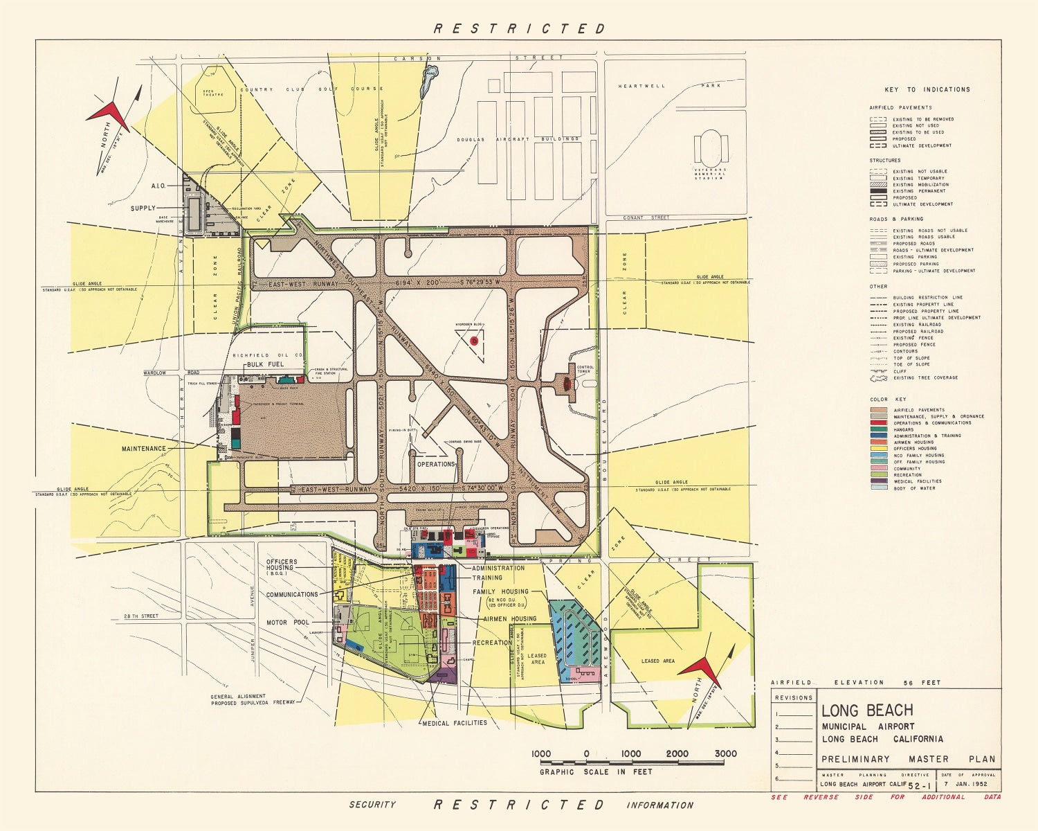 Vintage Map of Long Beach Municipal Airport, 1952