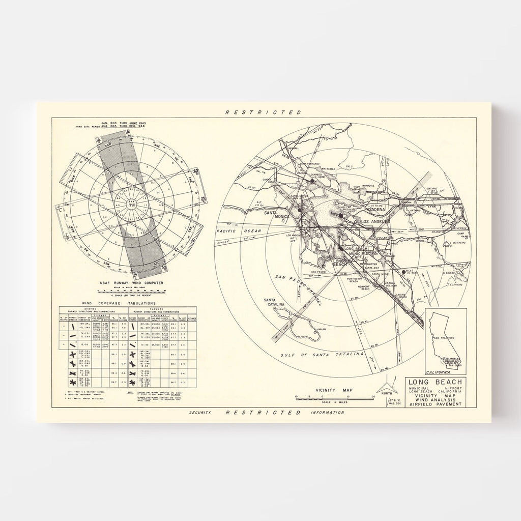 Vintage Map of the Long Beach Municipal Airport Vicinity, 1952