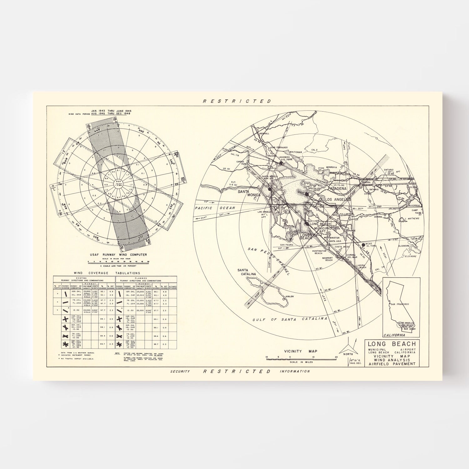 Vintage Map of the Long Beach Municipal Airport Vicinity, 1952