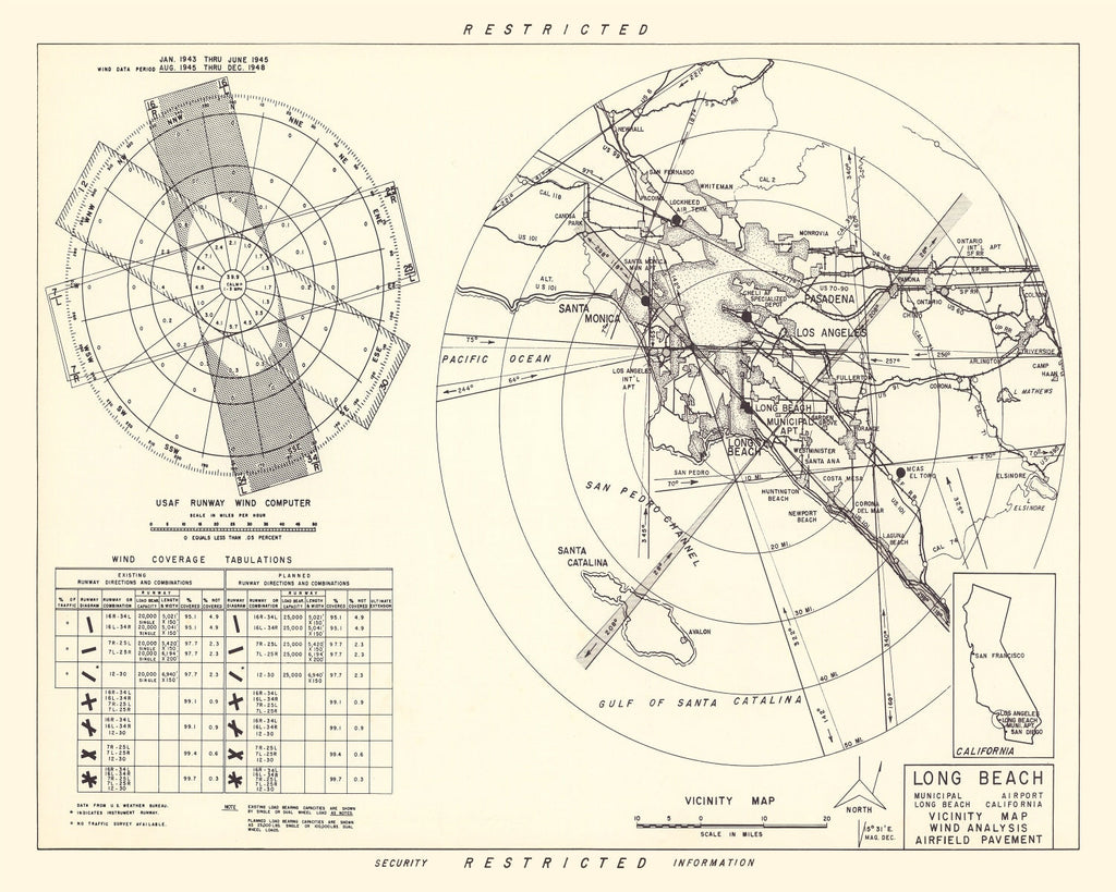 Vintage Map of the Long Beach Municipal Airport Vicinity, 1952