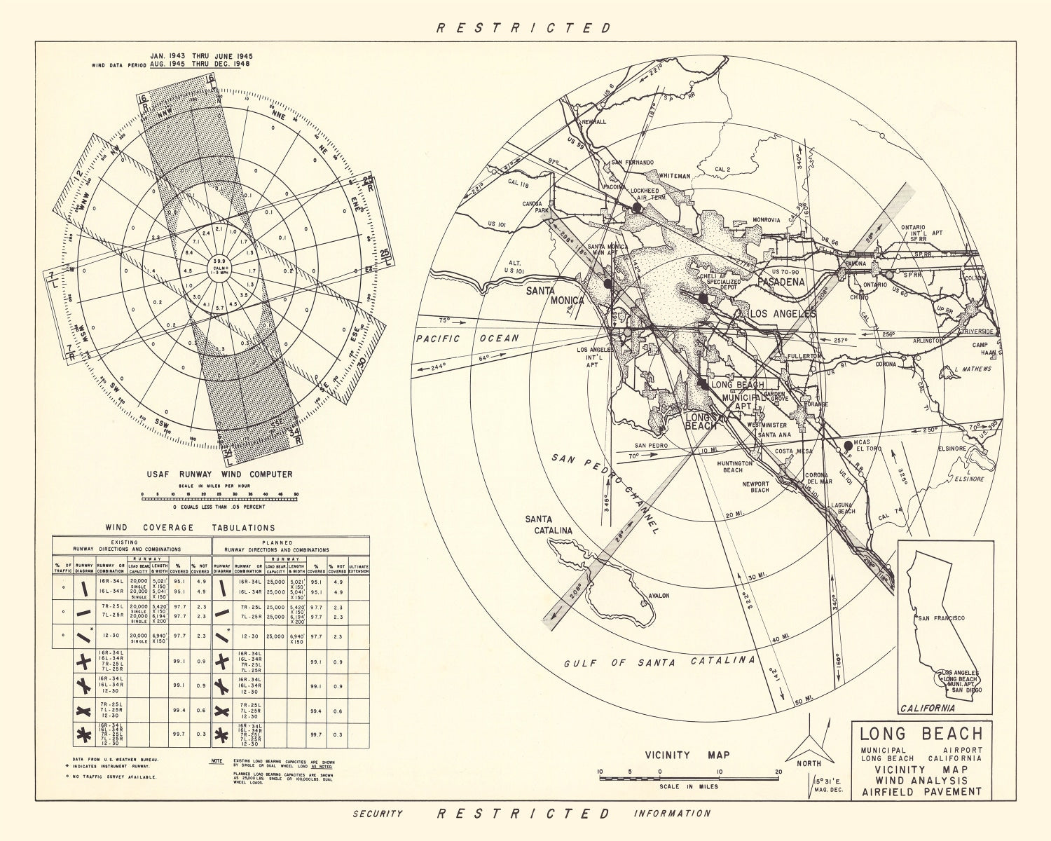 Vintage Map of the Long Beach Municipal Airport Vicinity, 1952