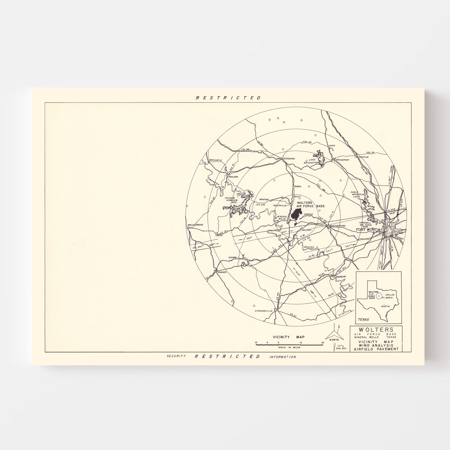 Vintage Map of the Wolters Air Force Base Vicinity, 1951