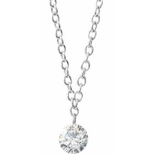 14K White Gold 1/6 CT Drilled Natural Diamond Solitaire 16-18" Necklace