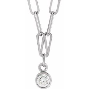 14K White Gold 1/10 CT Natural Diamond Micro Bezel-Set 16" Necklace