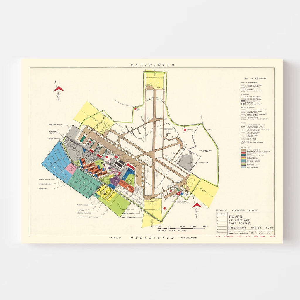 Vintage Map of Dover Air Force Base, 1952