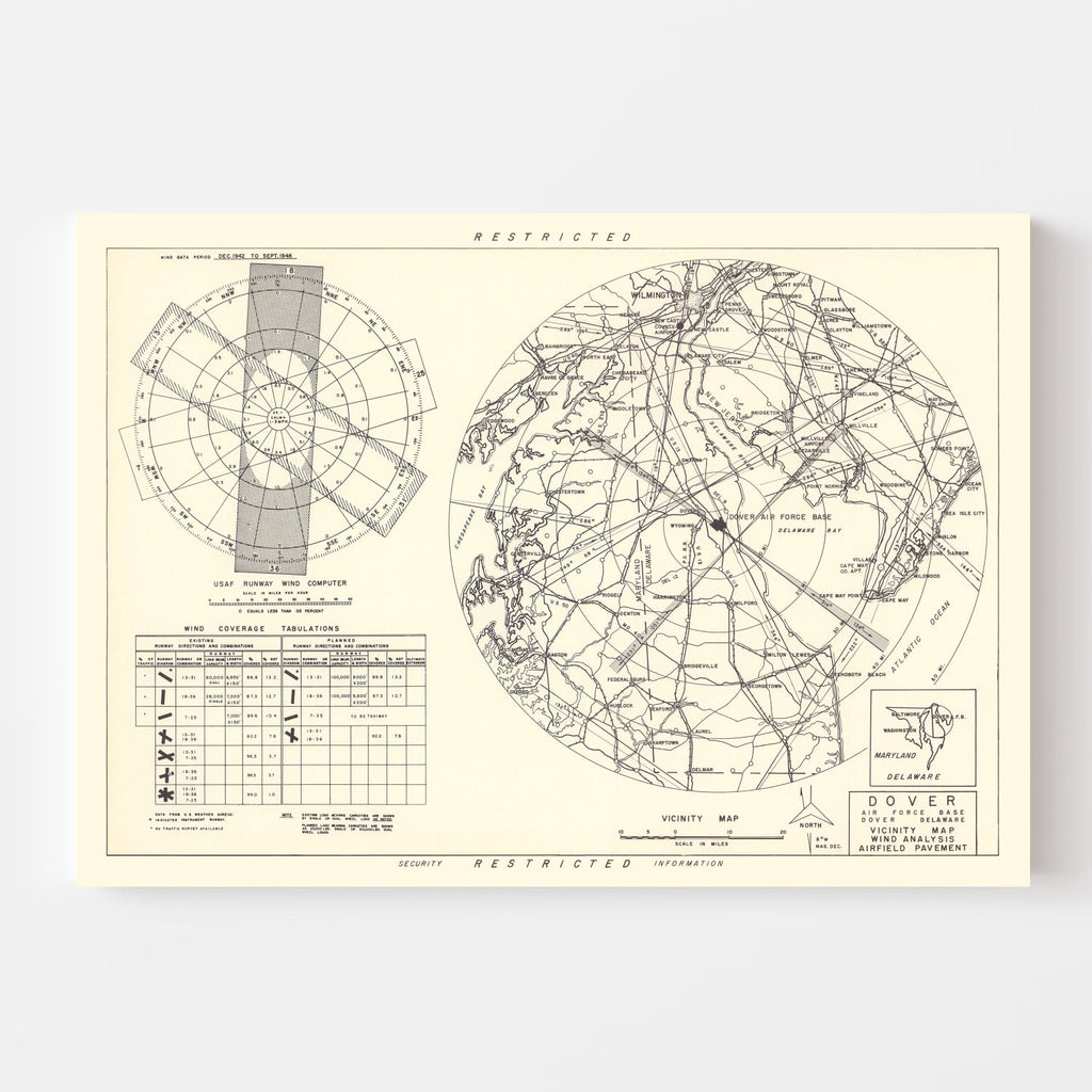 Vintage Map of the Dover Air Force Base Vicinity, 1952