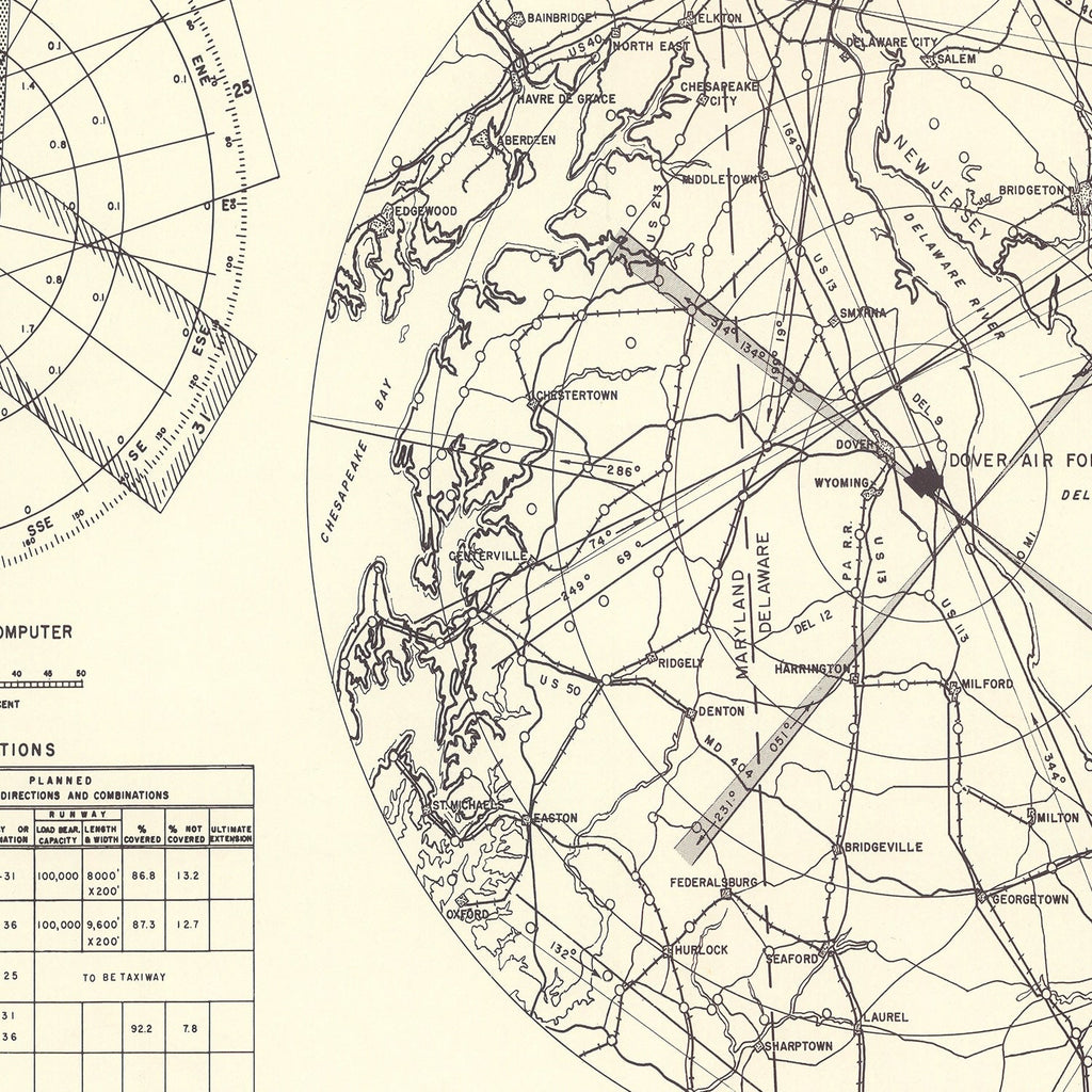 Vintage Map of the Dover Air Force Base Vicinity, 1952