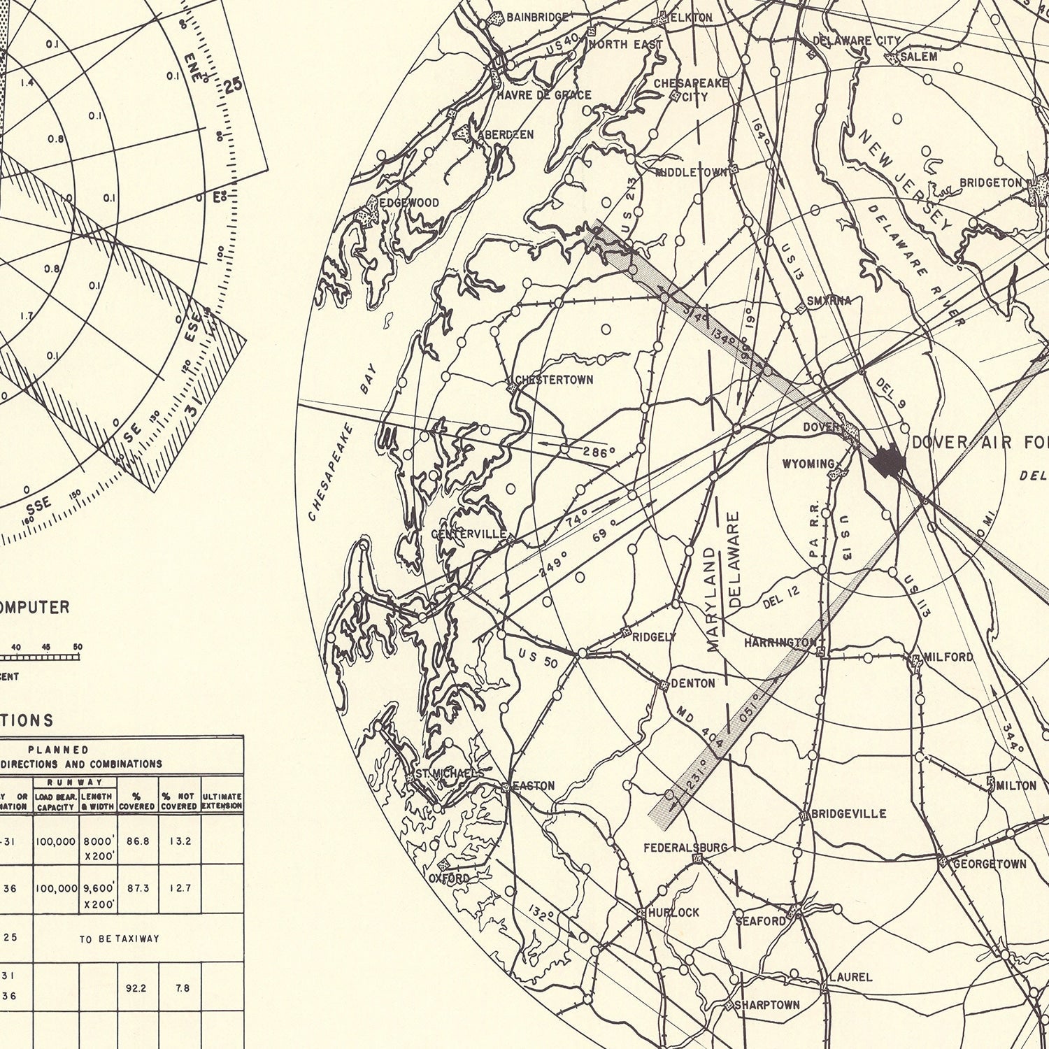 Vintage Map of the Dover Air Force Base Vicinity, 1952