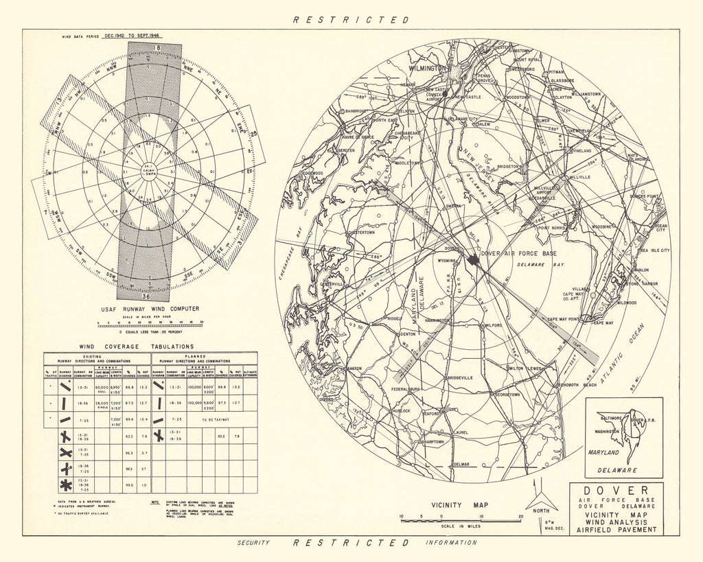 Vintage Map of the Dover Air Force Base Vicinity, 1952