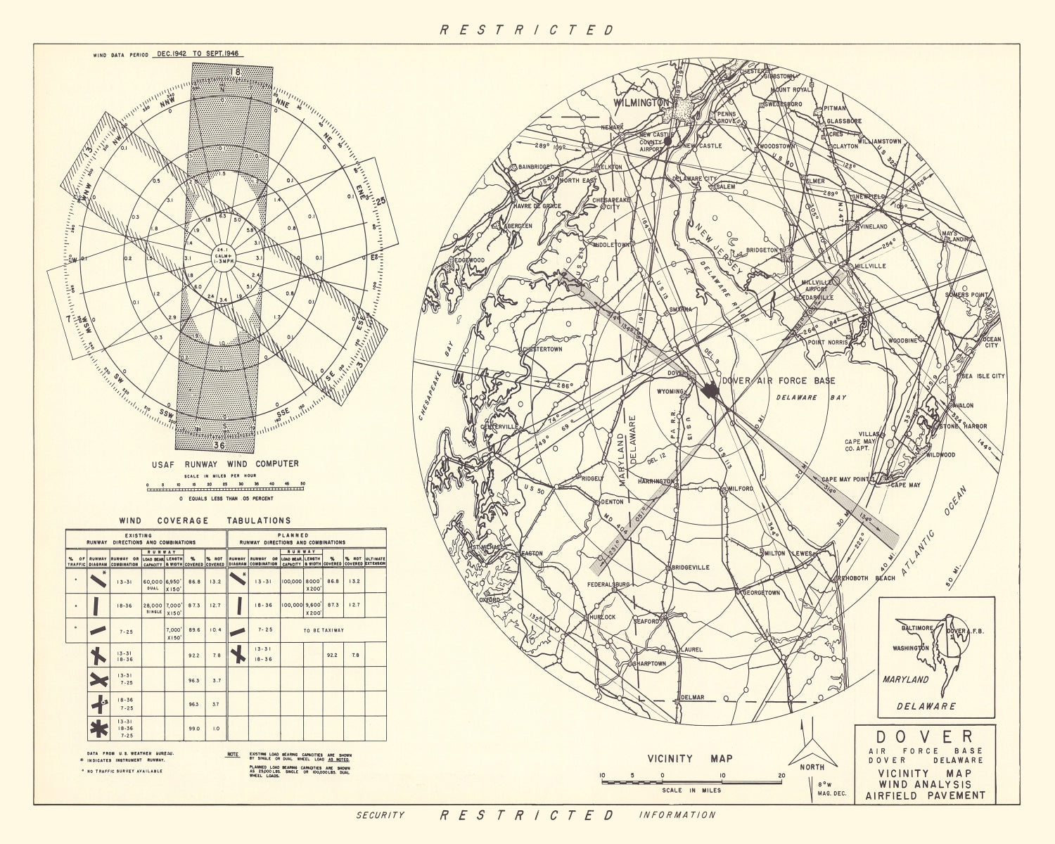 Vintage Map of the Dover Air Force Base Vicinity, 1952