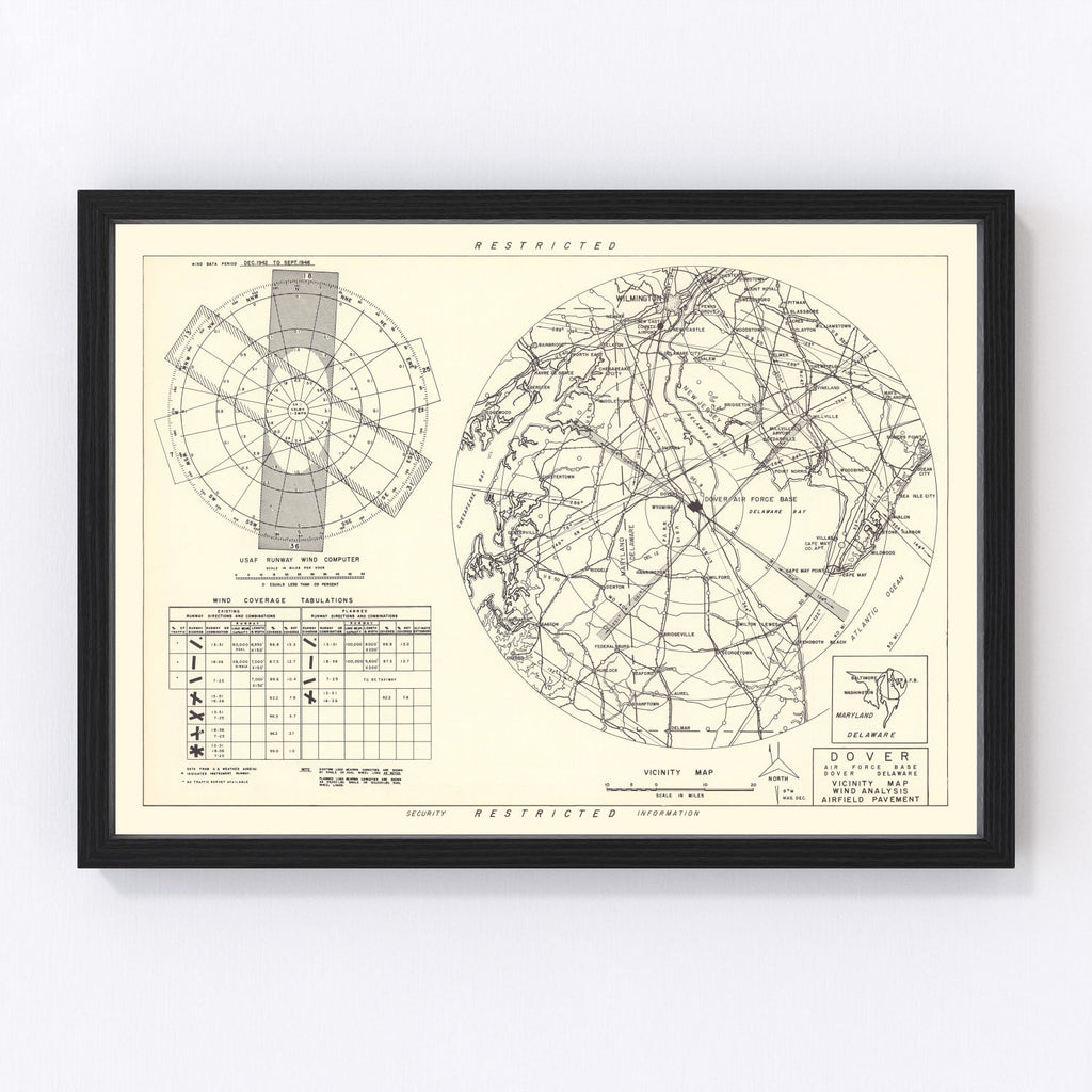 Vintage Map of the Dover Air Force Base Vicinity, 1952
