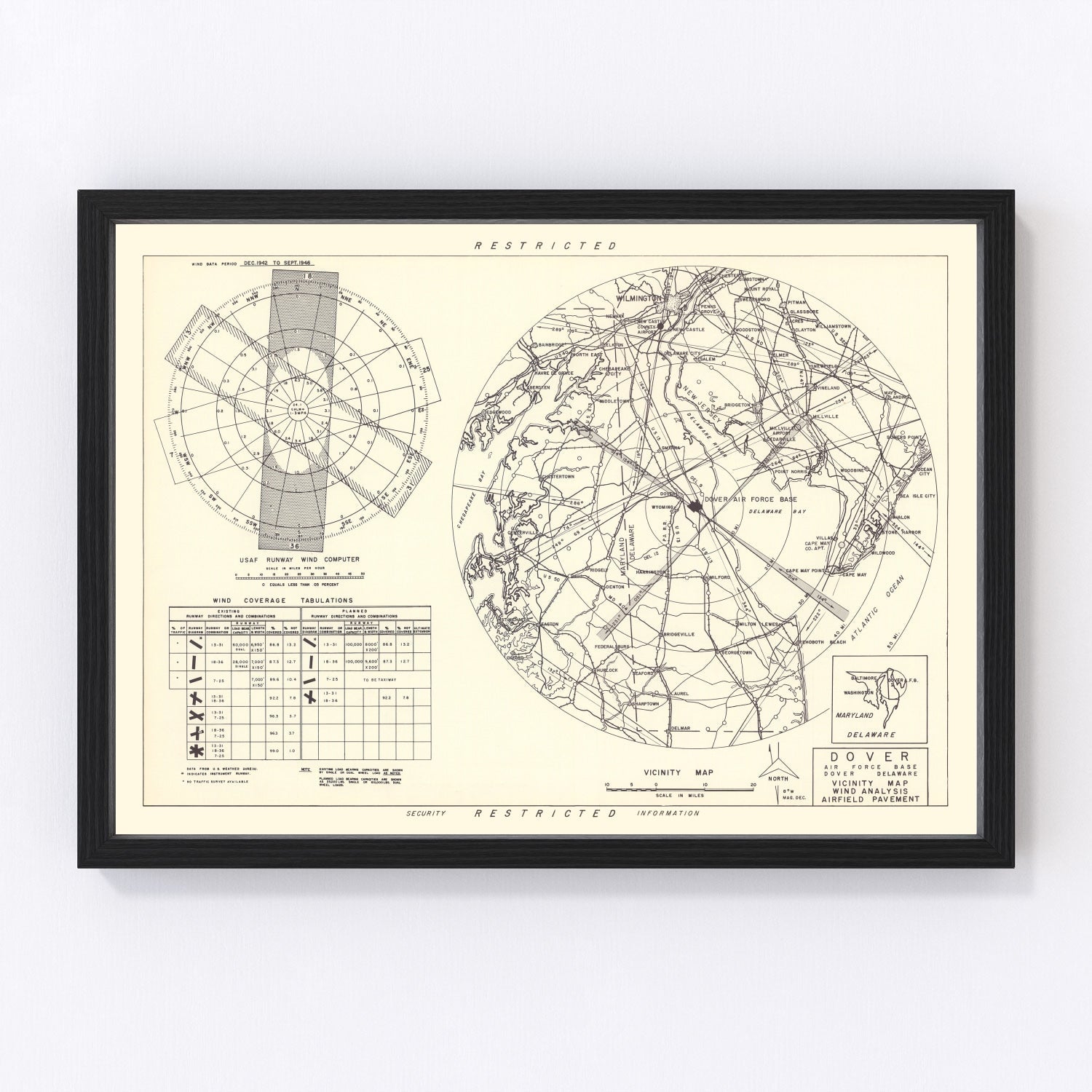 Vintage Map of the Dover Air Force Base Vicinity, 1952
