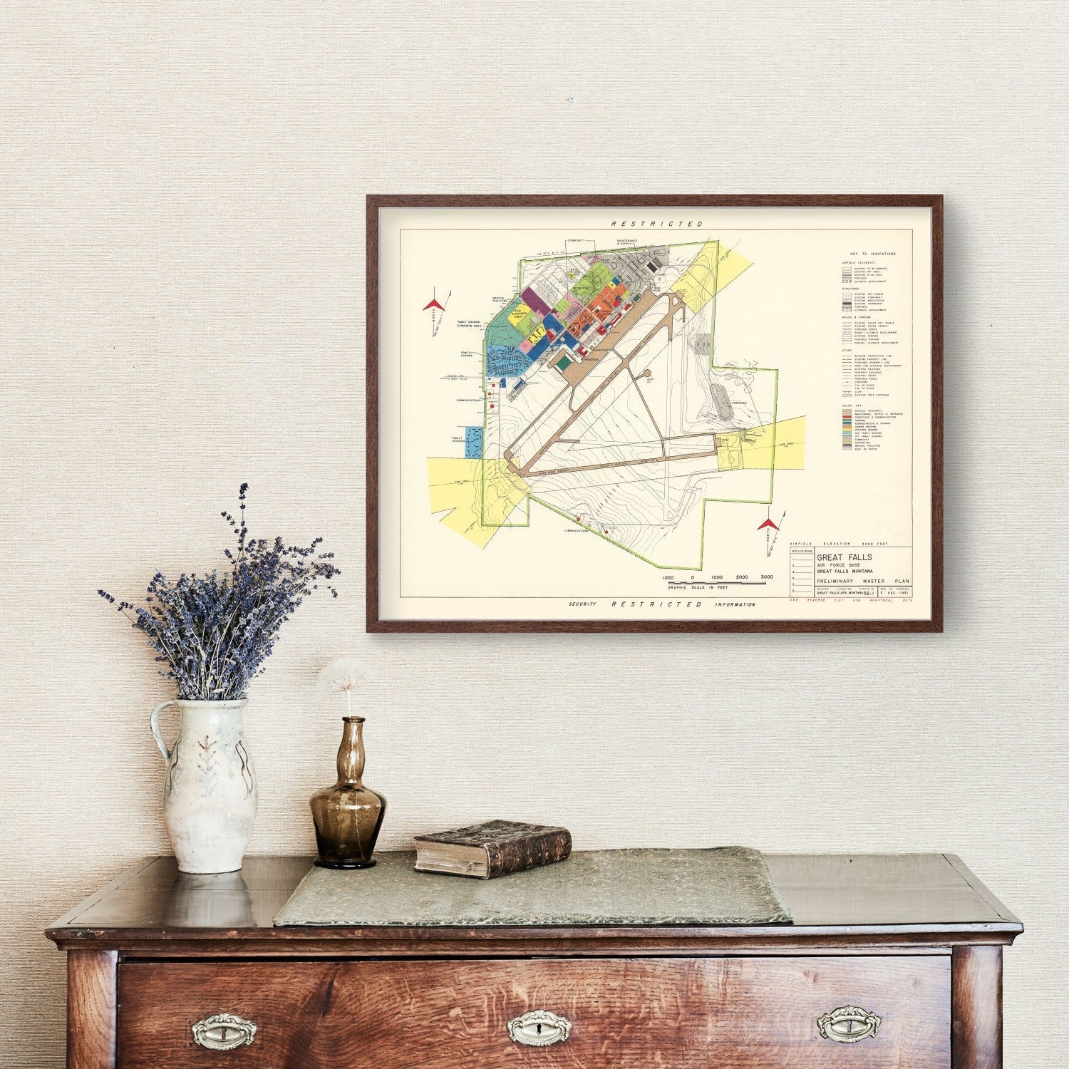 Vintage Map of Great Falls Air Force Base, 1951