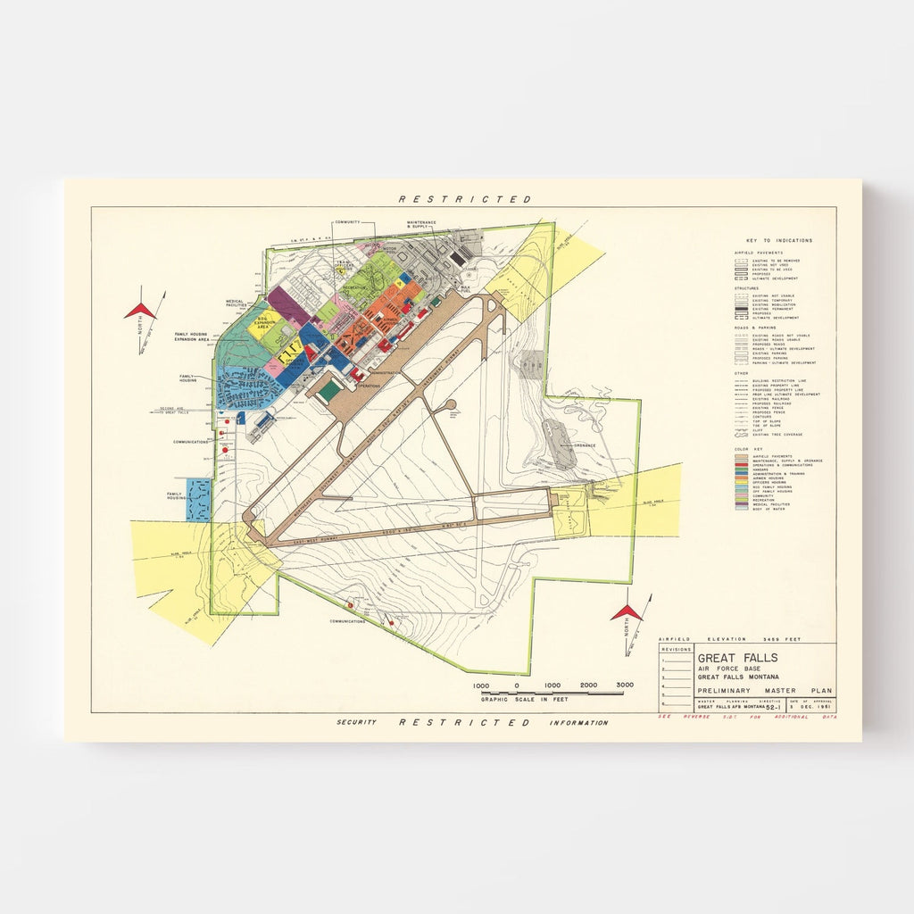 Vintage Map of Great Falls Air Force Base, 1951