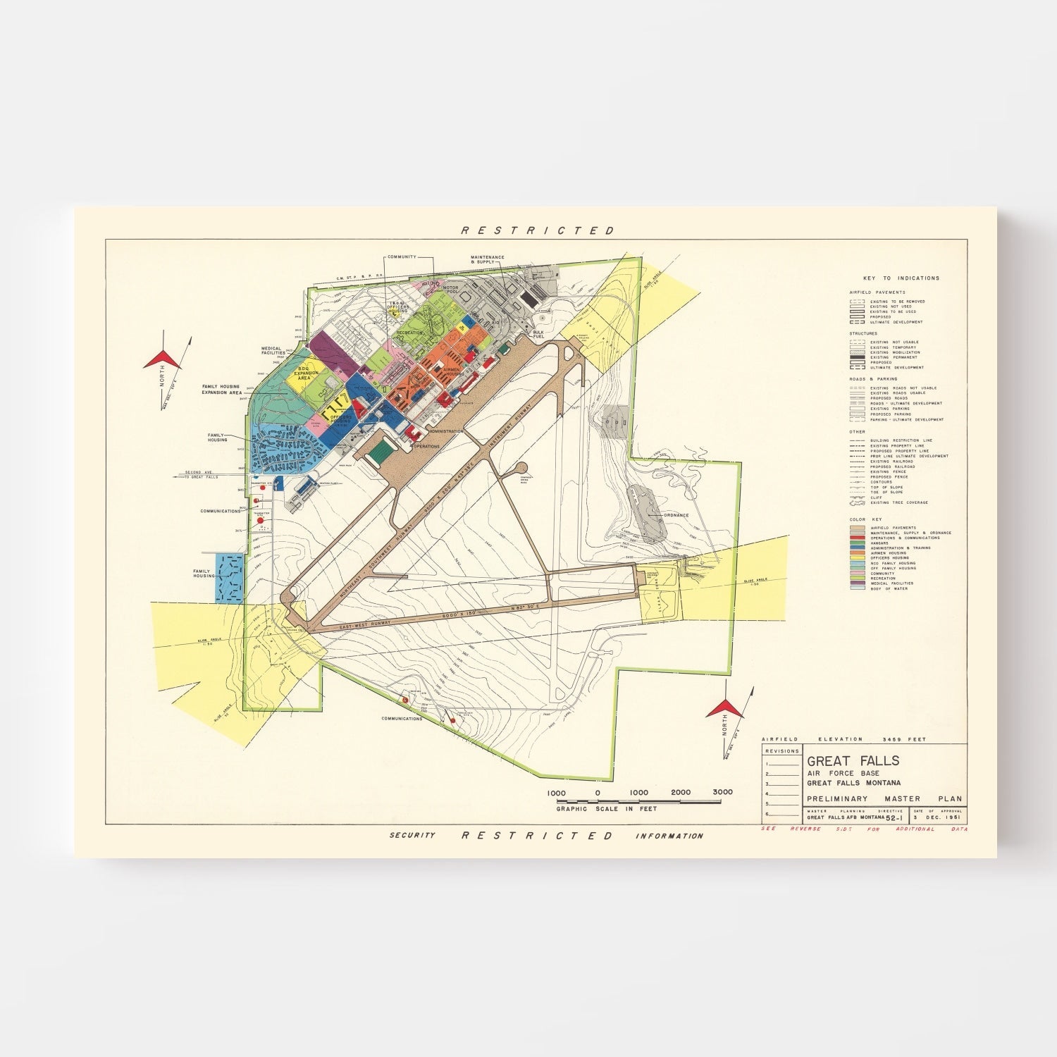 Vintage Map of Great Falls Air Force Base, 1951