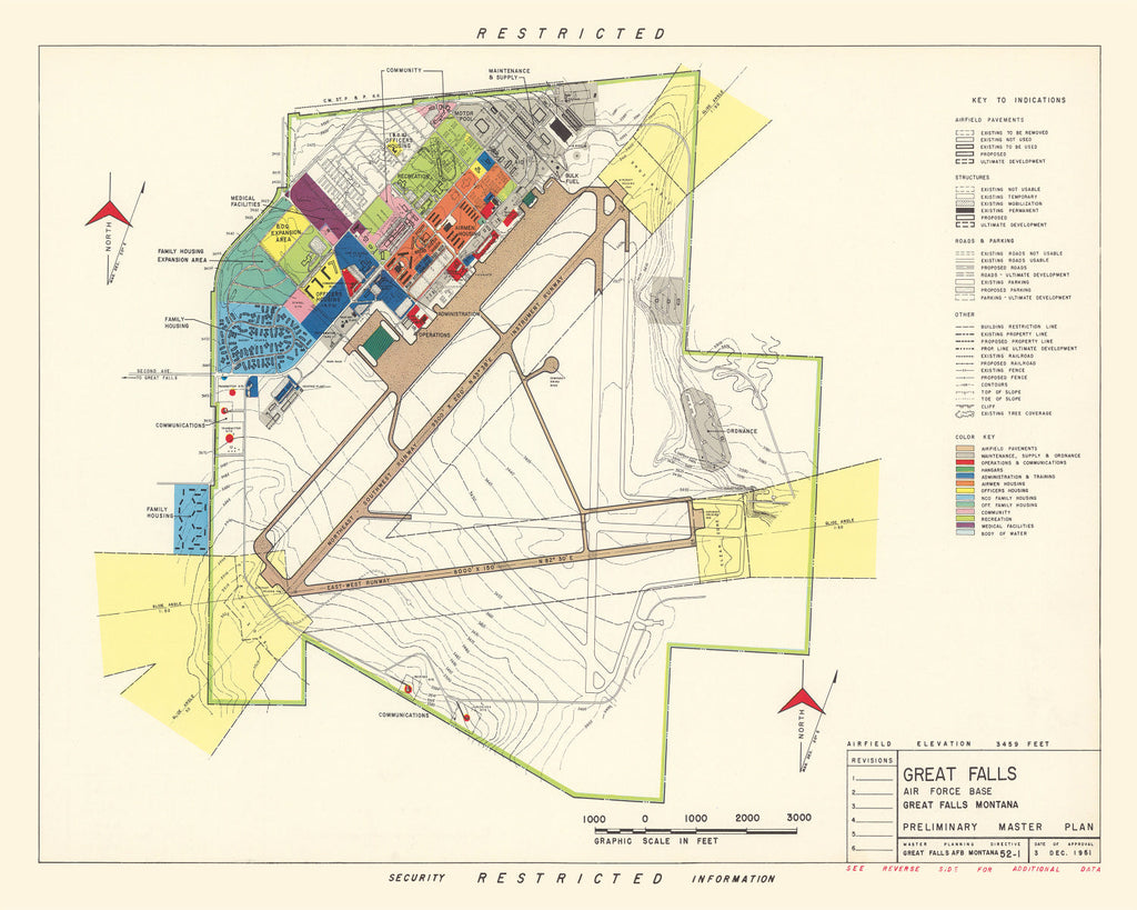 Vintage Map of Great Falls Air Force Base, 1951