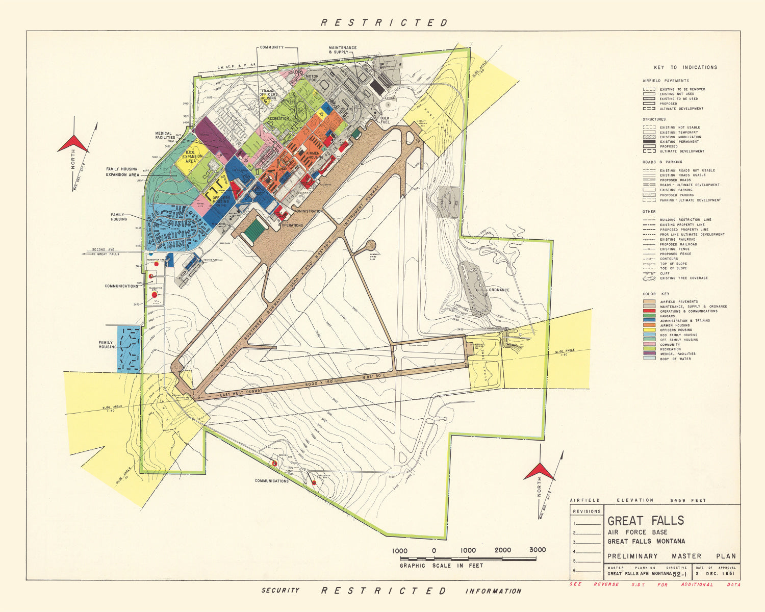 Vintage Map of Great Falls Air Force Base, 1951