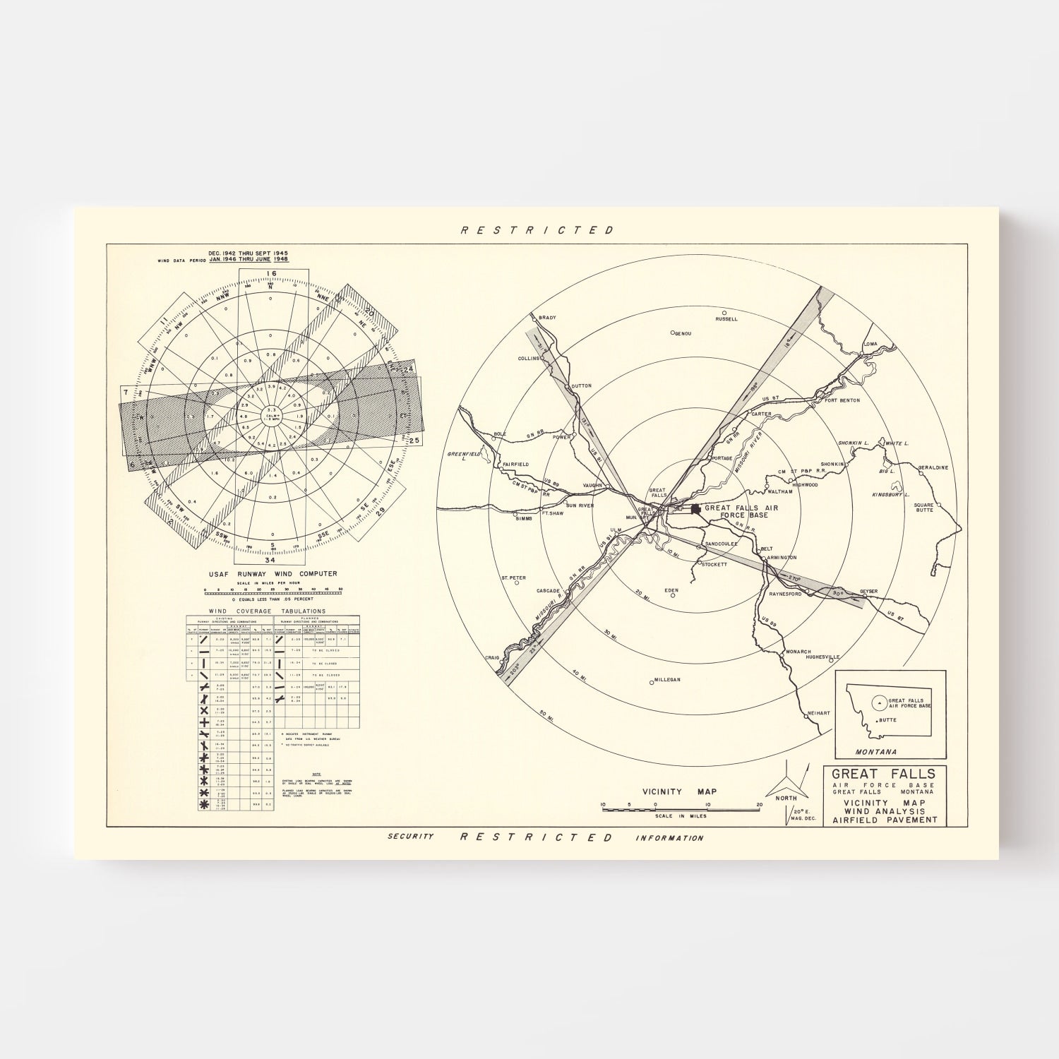 Vintage Map of the Great Falls Air Force Base Vicinity, 1951