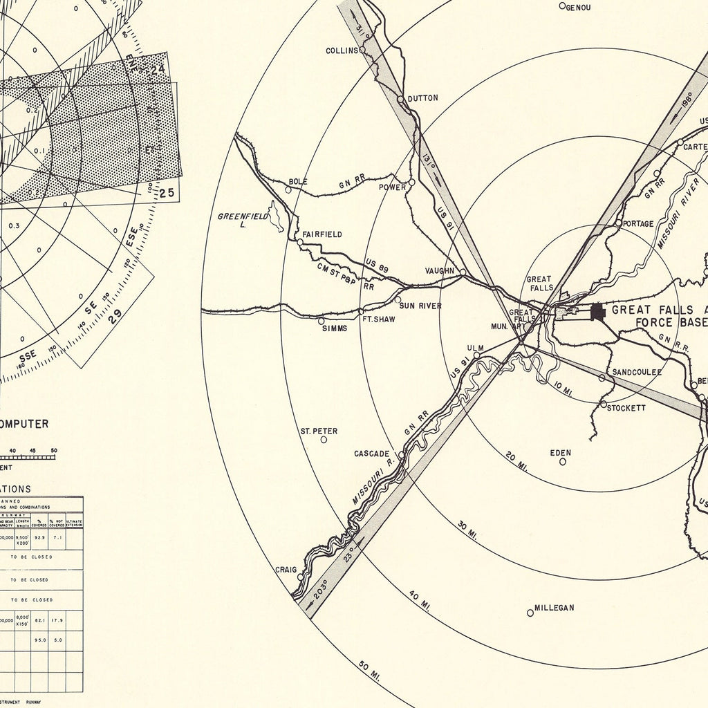 Vintage Map of the Great Falls Air Force Base Vicinity, 1951