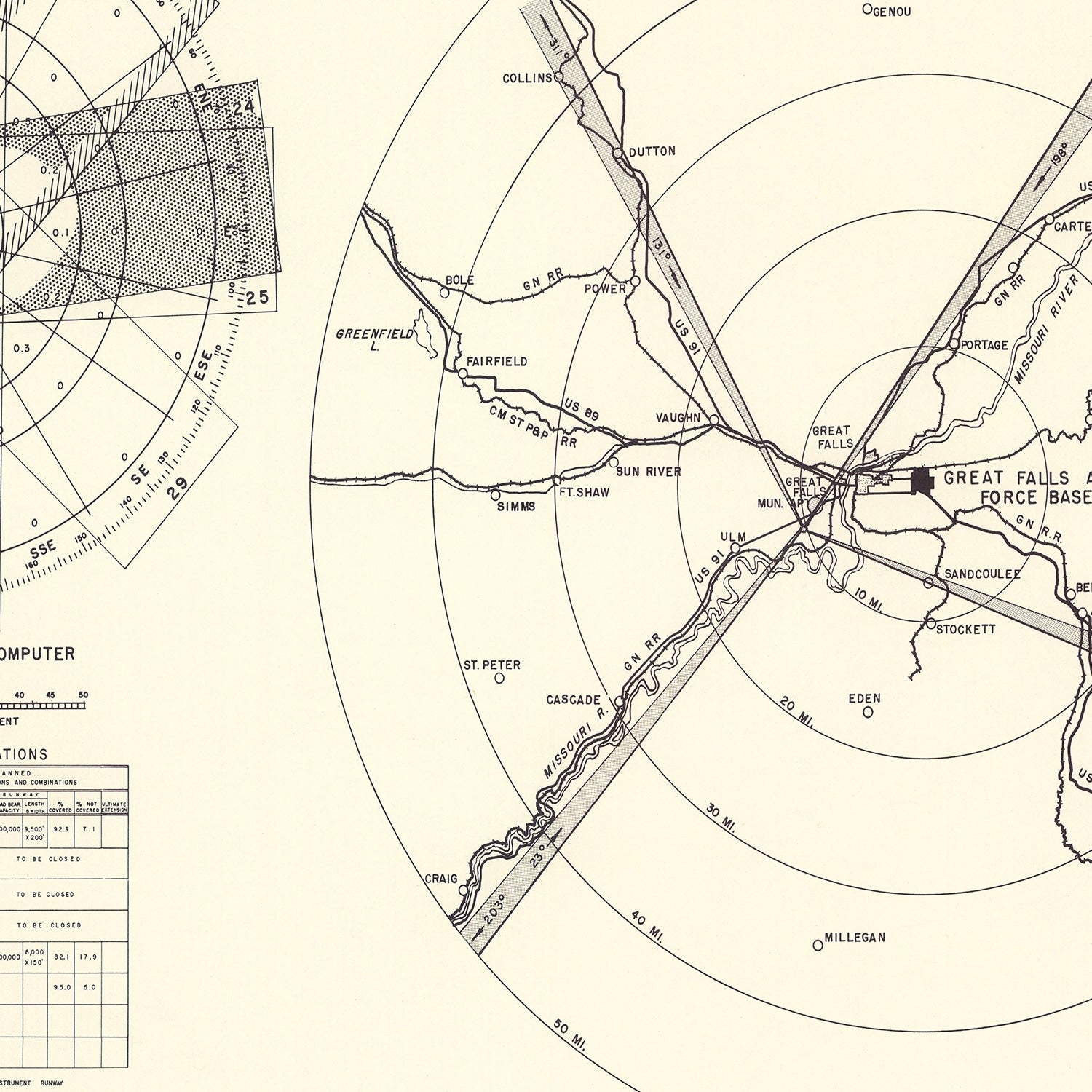 Vintage Map of the Great Falls Air Force Base Vicinity, 1951