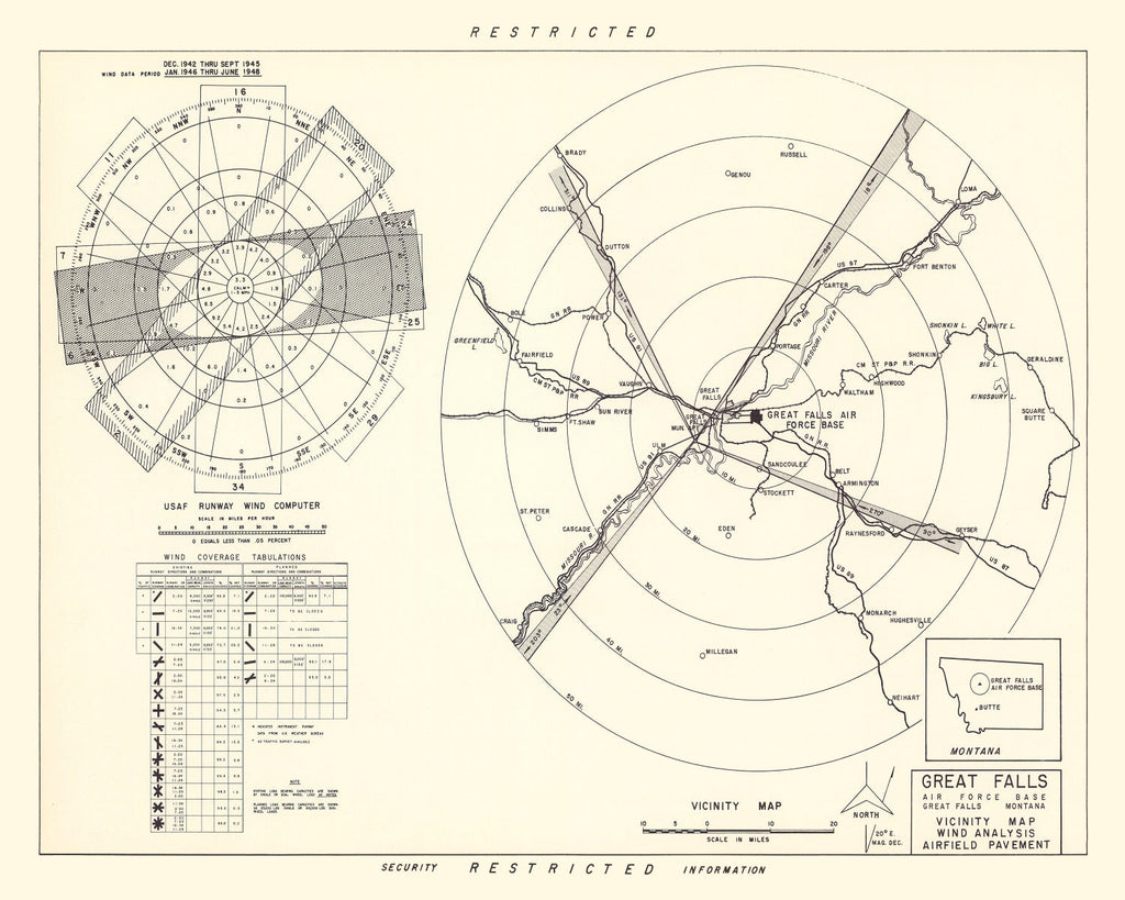 Vintage Map of the Great Falls Air Force Base Vicinity, 1951