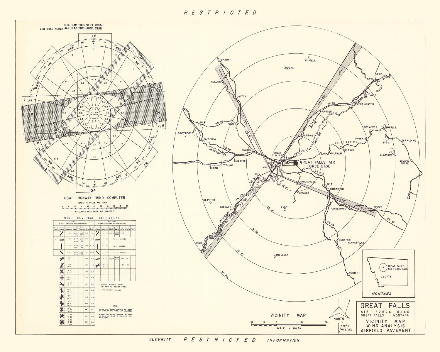 Vintage Map of the Great Falls Air Force Base Vicinity, 1951