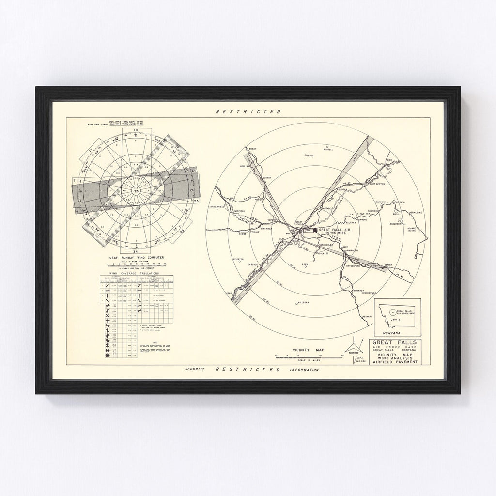 Vintage Map of the Great Falls Air Force Base Vicinity, 1951