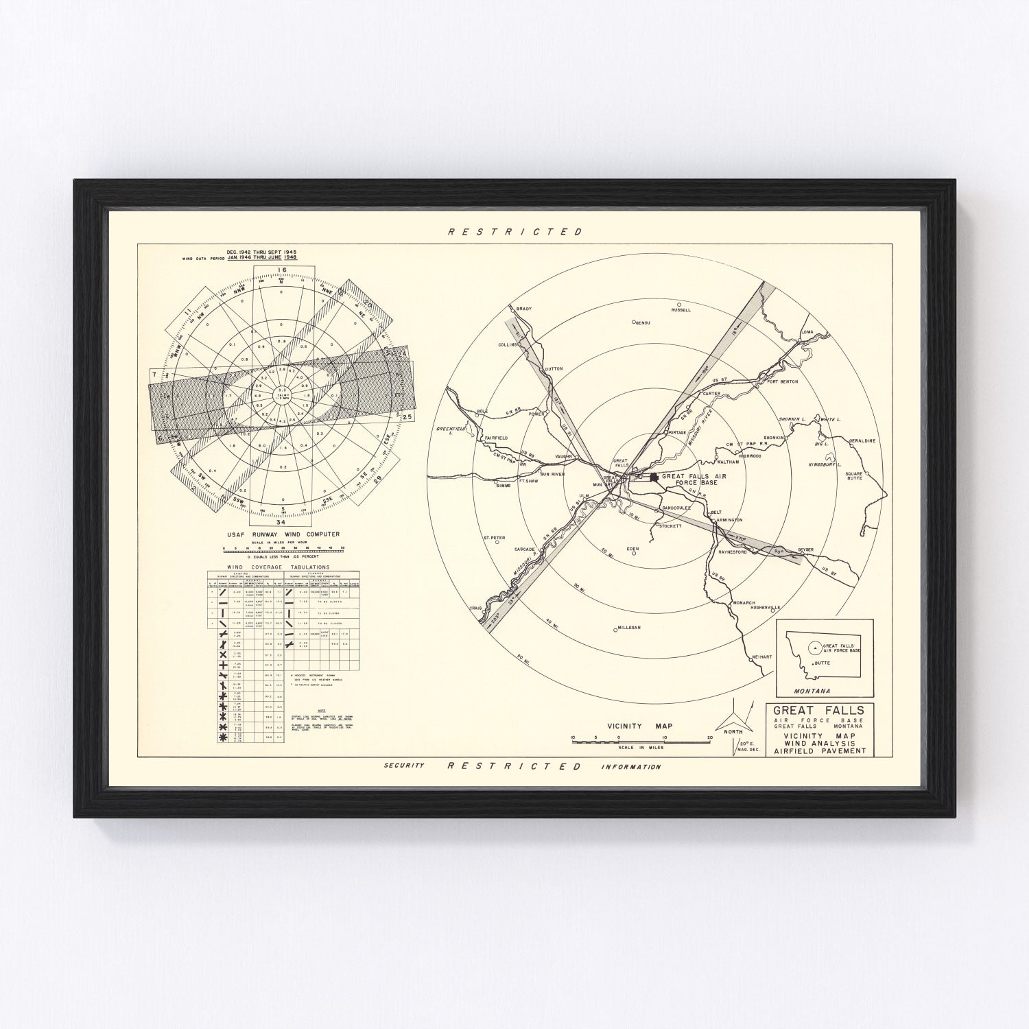 Vintage Map of the Great Falls Air Force Base Vicinity, 1951