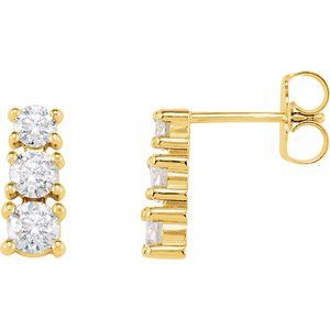 14K Yellow Gold 7/8 CTW Natural Diamond Three-Stone Earrings