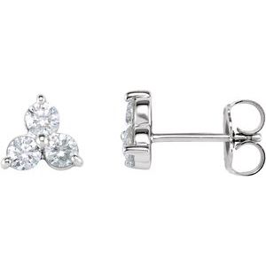 14K White Gold 1 CTW Natural Diamond Three-Stone Stud Earrings