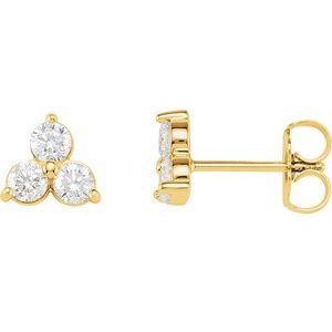 14K Yellow Gold 1 CTW Natural Diamond Three-Stone Stud Earrings