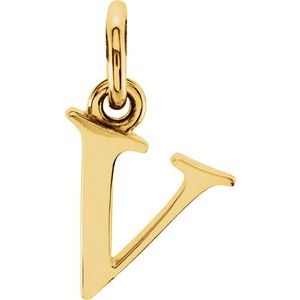 18K Yellow Gold-Plated Sterling Silver Lowercase Initial v Charm/Pendant